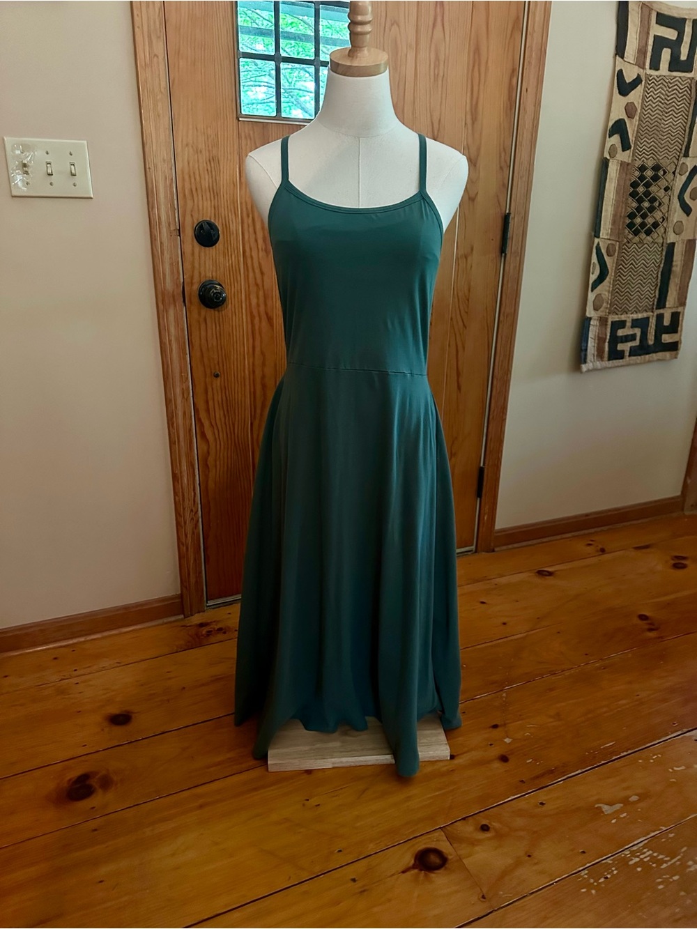 Pact Forest Green Midi Dress with Spaghetti Straps